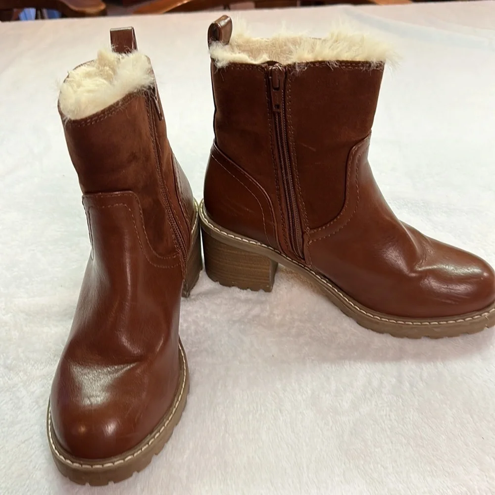 Universal Thread Womens Marla Block Heel Cognac Brown Zippered Boots Size 6 - Picture 16 of 16